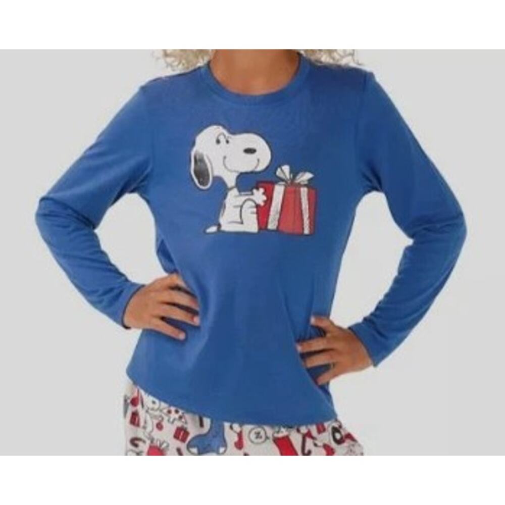 Muni Munki Nite Nite Peanuts Snoopy Holiday Family Pajama Top Blue 6 NWT